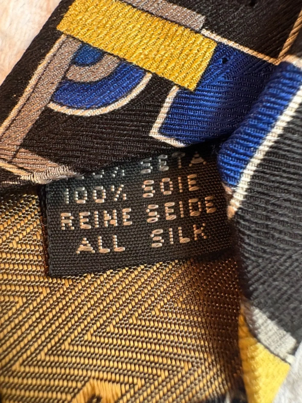 Vintage Z Inc Geometric Art Deco Silk Tie – Blue & Yellow Abstract Grid